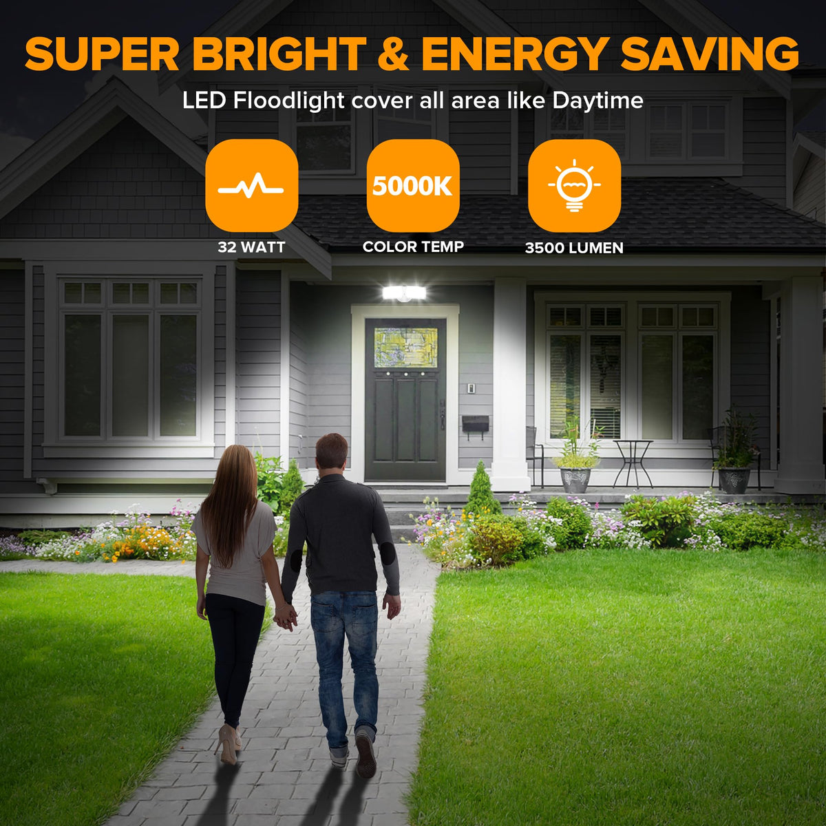 LUTEC 32W Dual-Head LED Flood Light, 3500LM, 5000K, P65 Waterproof, Wall Mount, White