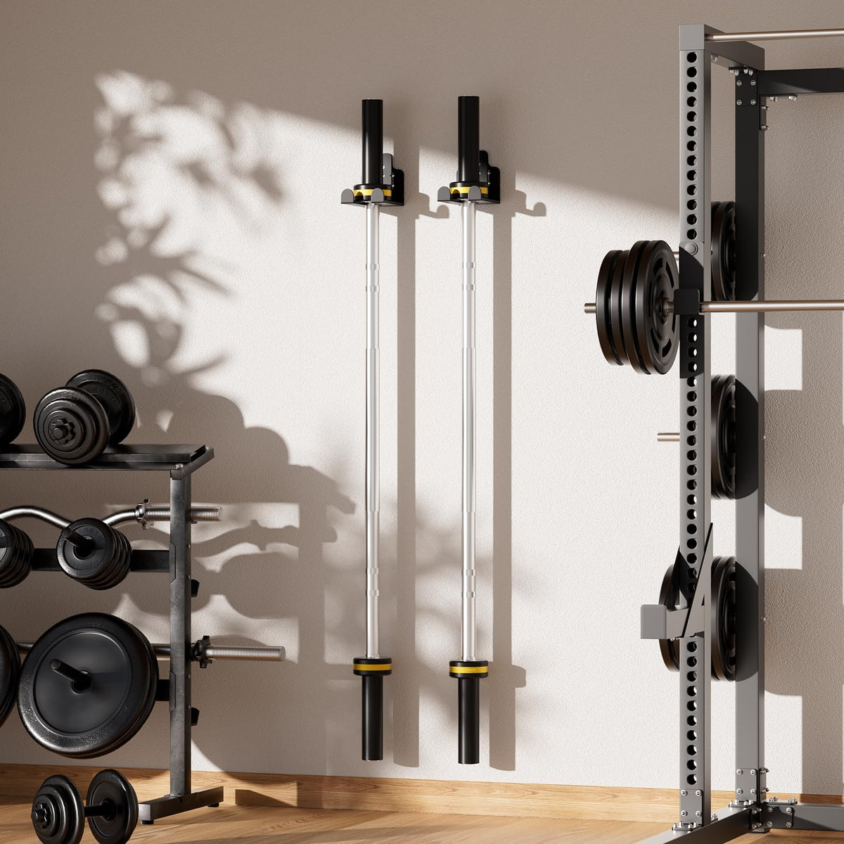 JNIHEEP Barbell Wall Holder,Single Olympic Hanger,Garage Gym Bar Wall Rack,Vertical Barbell Mount Rack,Space Saving Commercial or Home Gym Accessory,Holds Under 33mm Bar Size(Black)