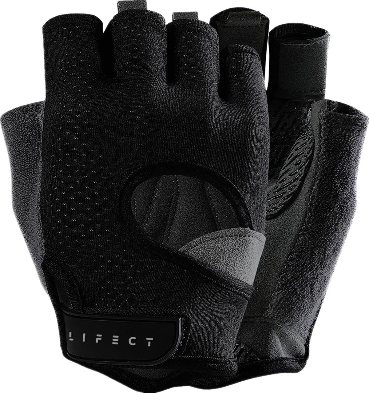 LIFECT Freedom Workout Gloves, Knuckle Weight Lifting Shorty Fingerless Gloves with Curved Open Back, for Powerlifting, Gym, Women and Men (Black, Small)