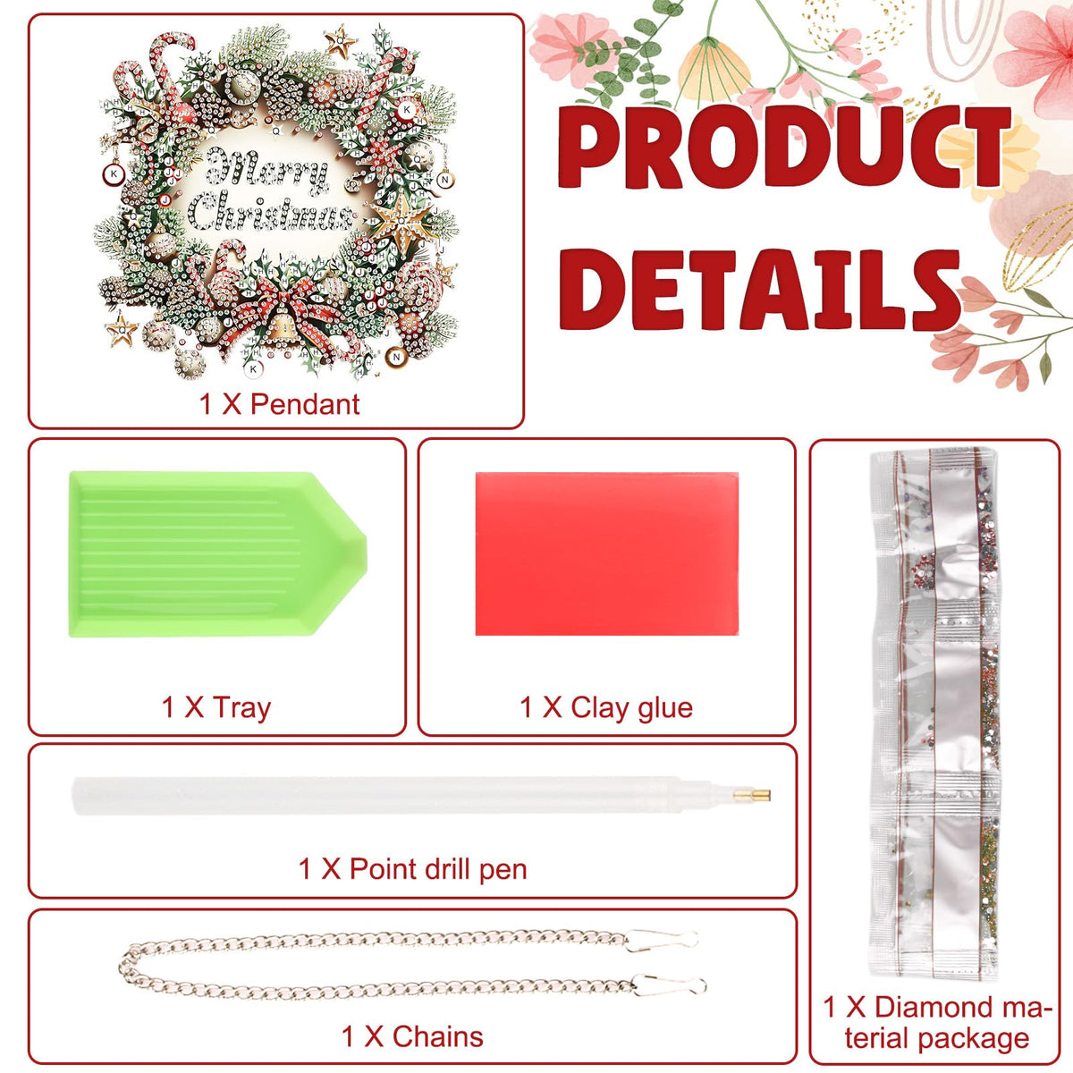 DOMROM Hanging Diamonds Art Kits for Adults, Christmas Wreath DIY Special Shaped Diamond Painting, Gem Art Suncatcher Ornament for Home Window Wall Decor