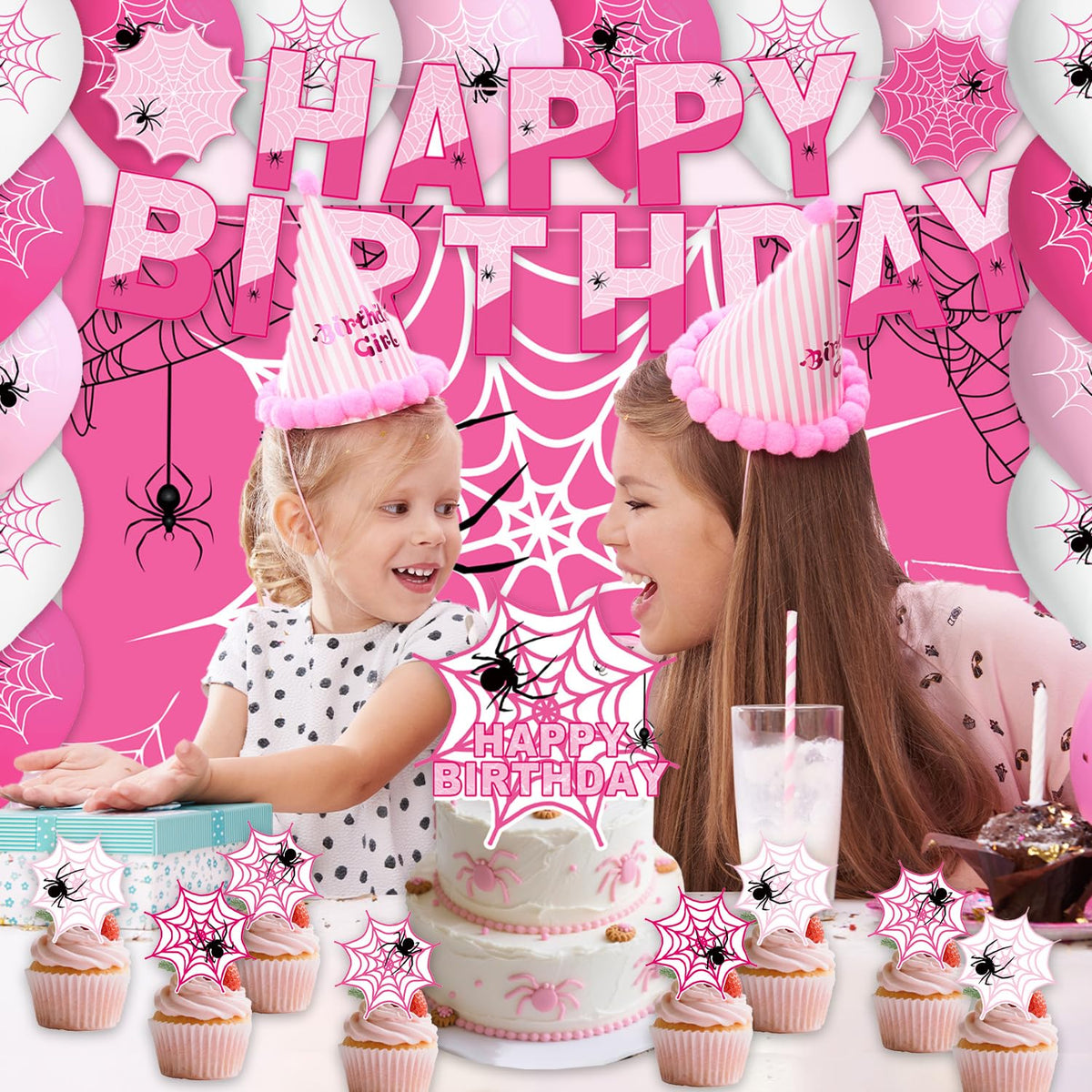 42Pack Spider Theme Party decoration pack include Banner,Cake Toppers,Balloons，Blackdrop for Spider Theme Birthdday Party Decoration