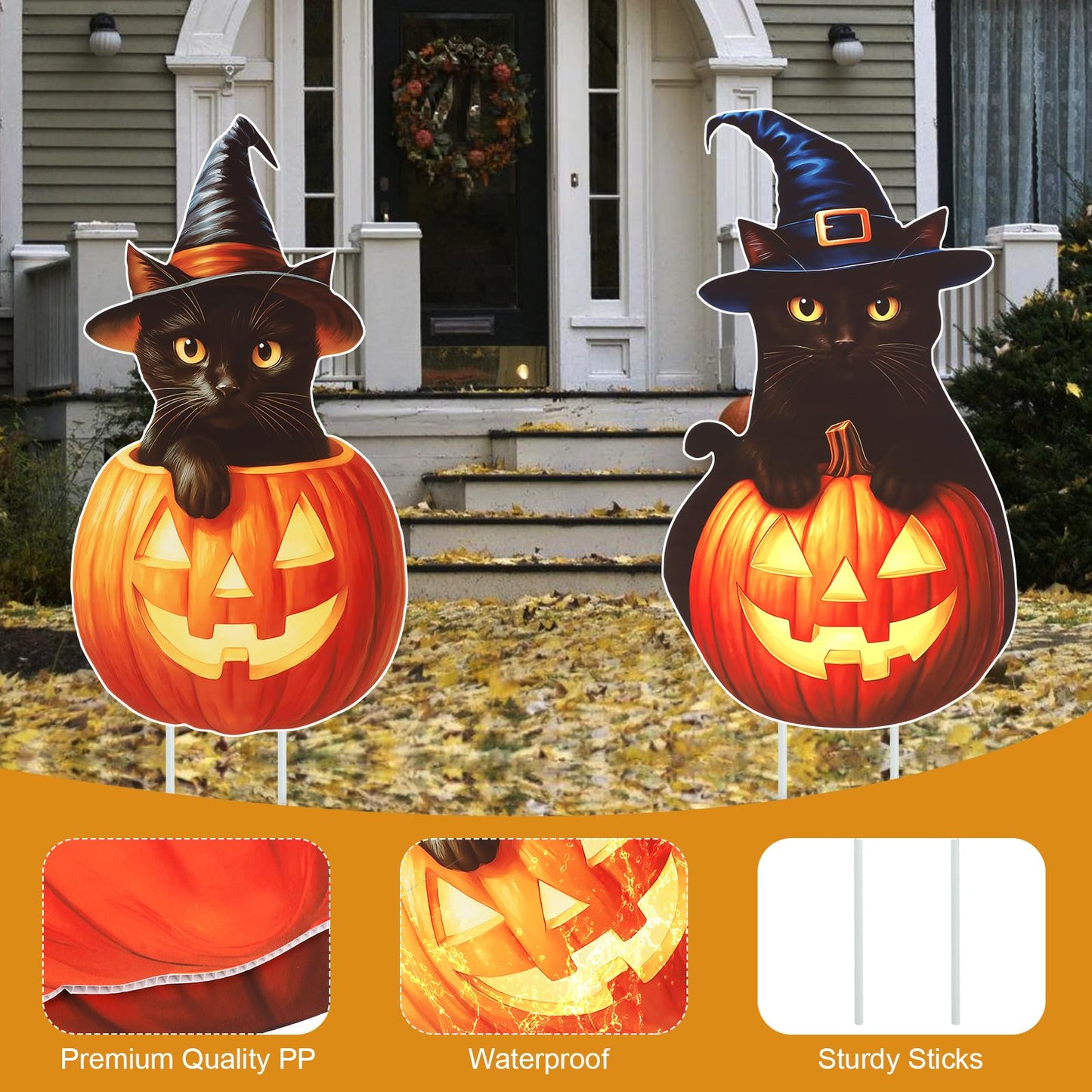 Large Outdoor Halloween Yard Signs, 2 PCS 31 inch Pumpkin Black Cat Halloween Yard Stakes Kids Friendly for Lawn Garden Home Decor Outside Party Supplies