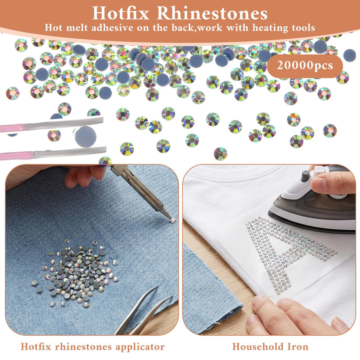 20000 Pcs SS10 Hotfix Rhinestones Bulk Crystal AB Round Iron on Flatback Glass Gems for Bedazzling DIY Crafts Clothes Shoes Supplies Decoration 2.7-2.8mm
