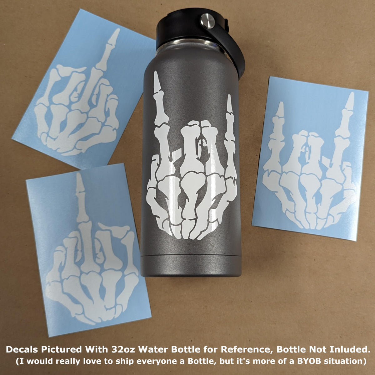 Skeleton Hands 4 Pack: Rock on Skeleton Hand Left and Right, Rock N Roll Gesture Decal, Skeleton Finger Decals (Large ~6", White)