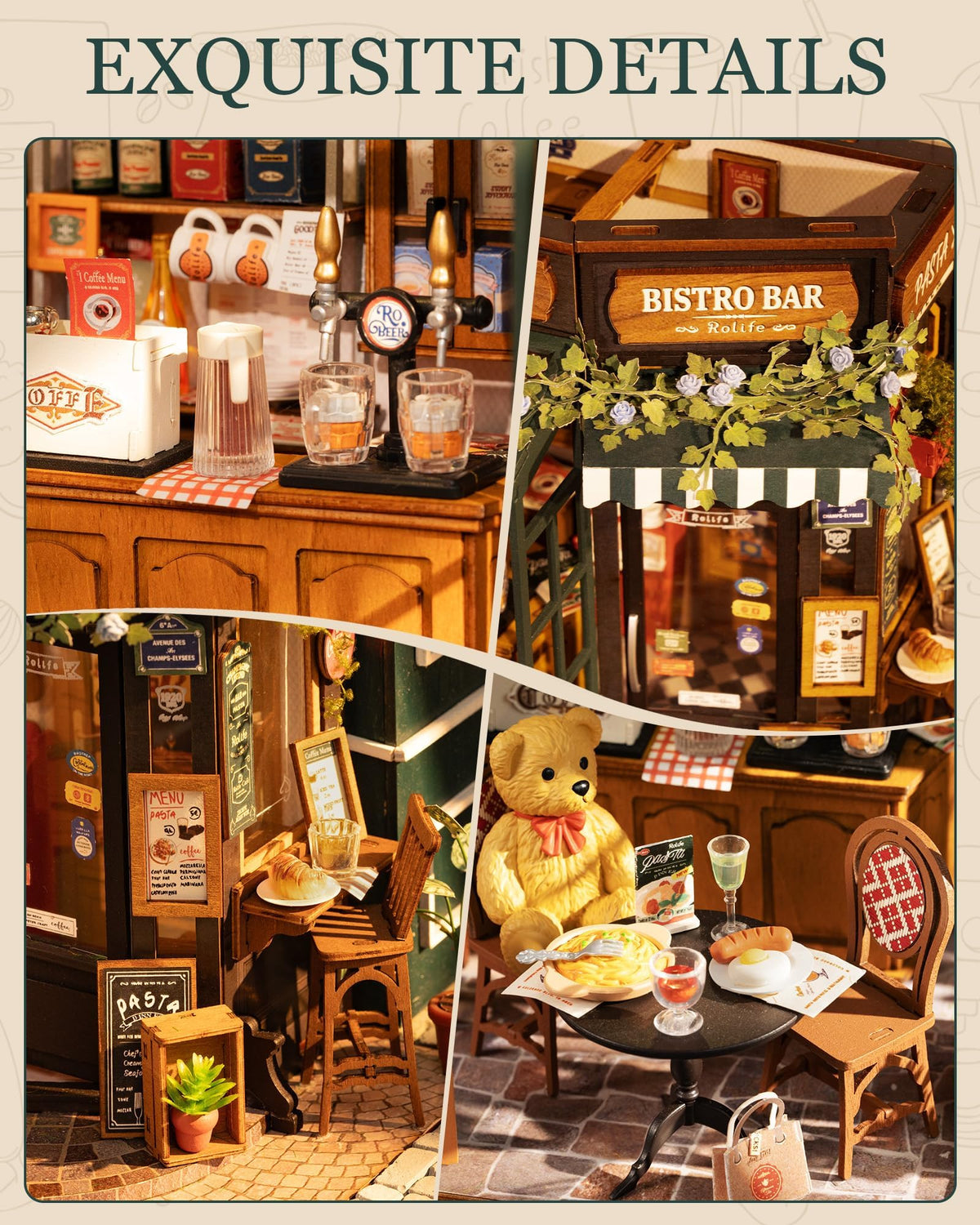Rolife DIY Miniature House Kit 1:18 Coffe&Bar Dollhouse Diorama Model, Build Mini House Building Kit with LED Light Hobby Crafts for Adults Gift for Him Her (Tipsy Restaurant)