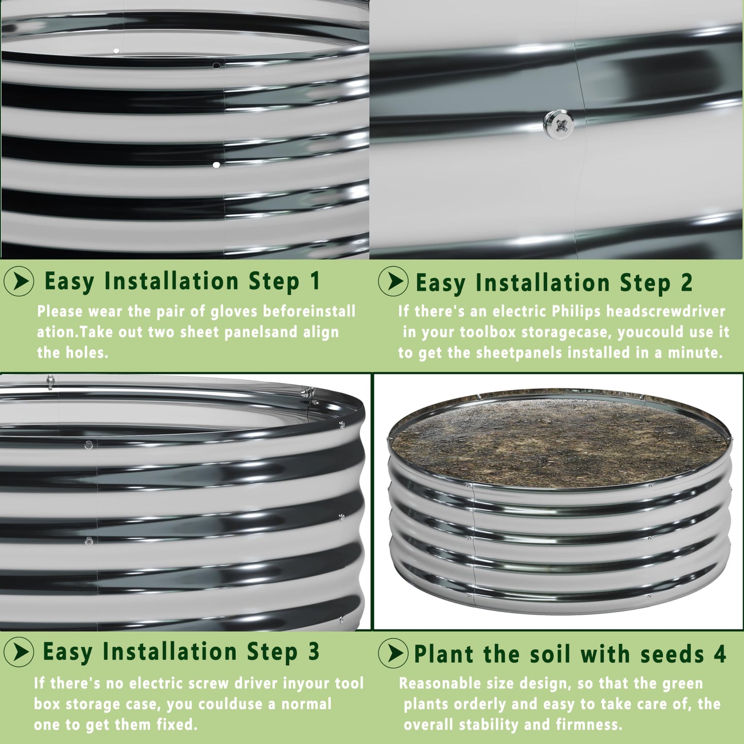 DIIYIV 2x2x1.3ft Galvanized Raised Garden Bed, Planter Raised Garden Beds Outdoor, Round Clearance Raised Garden Beds for Gardening Vegetables