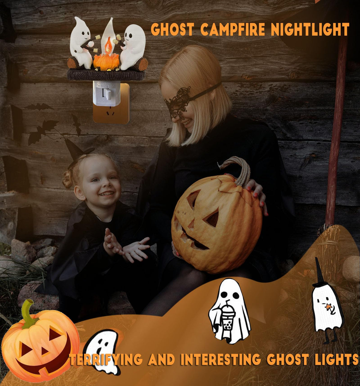 Ghost Campfire Nightlight, Ghost Flickering Night Light, Campfire Flame Halloween Nightlight