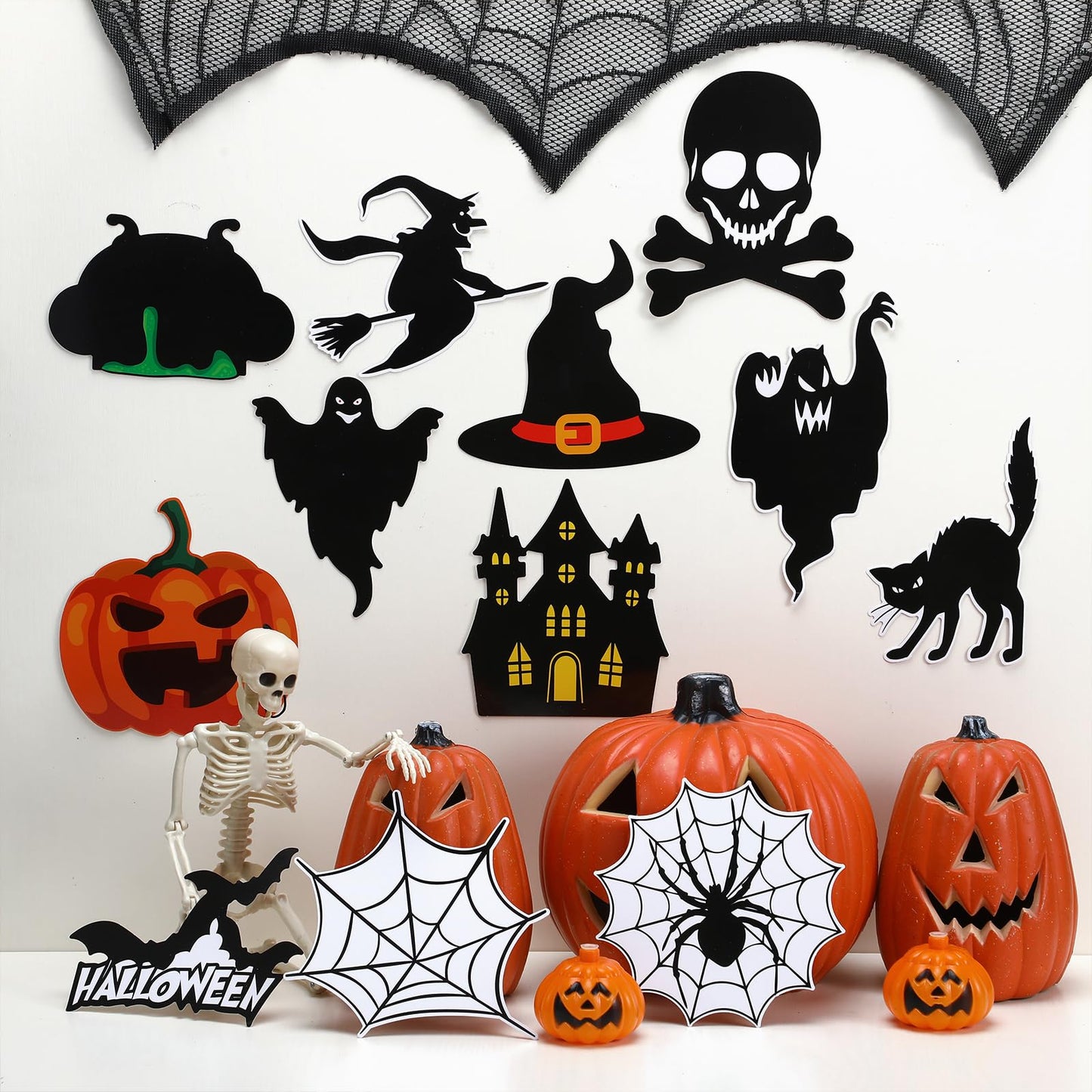 Dinifee 60 Pcs Halloween Cutouts Paper Bulletin Board Cutouts Decorations Ghosts Pumpkin Skull Shaped Die Cut Wall Decor for DIY Craft Halloween Party School Classroom Bulletin Board Decorations