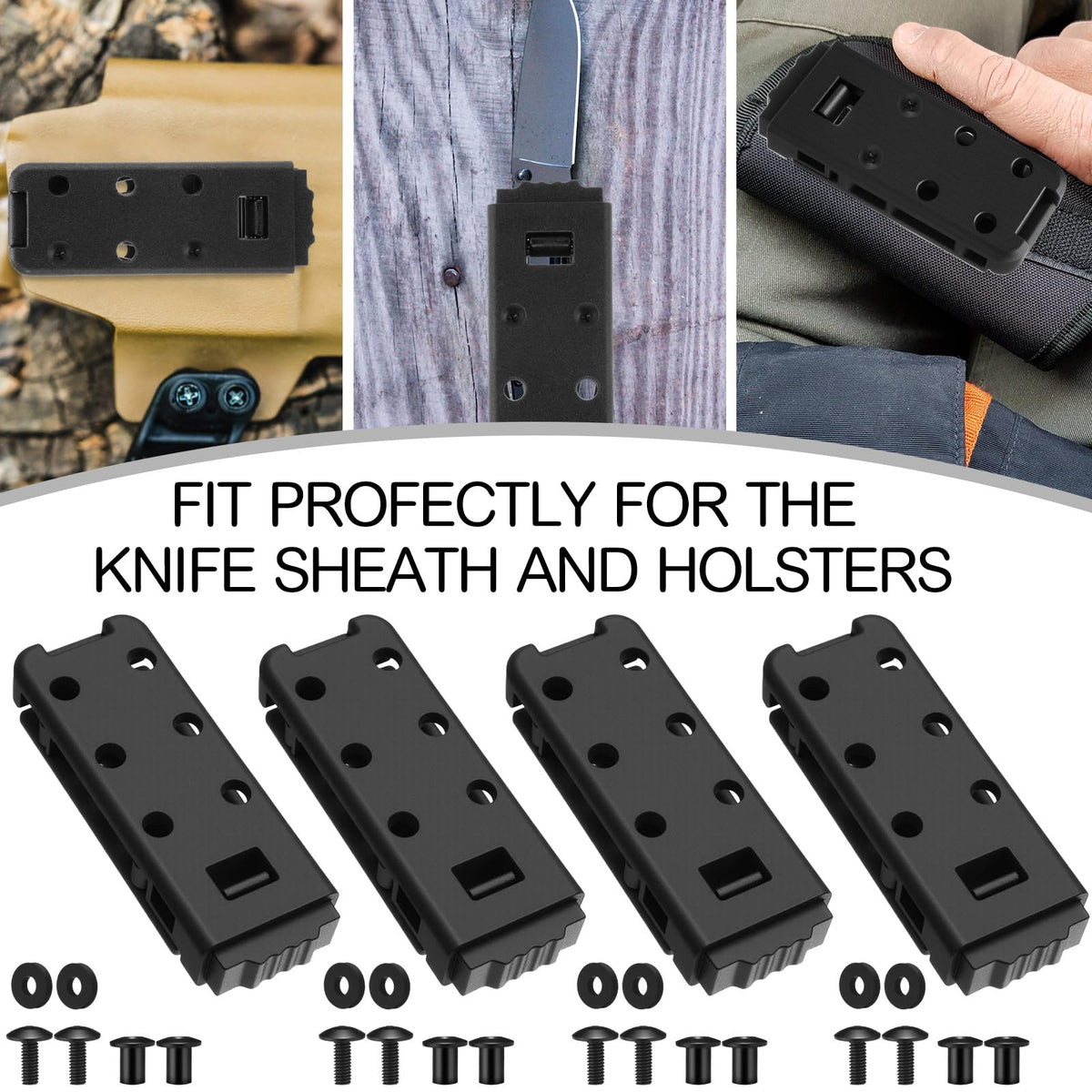 Lanties 8 Pcs Holster Belt Clips Knife Belt Clip Holster Hardware Adjustable Molle Adapter with Screws for Outdoor(3.46 x 1.26 Inch,Style 3)