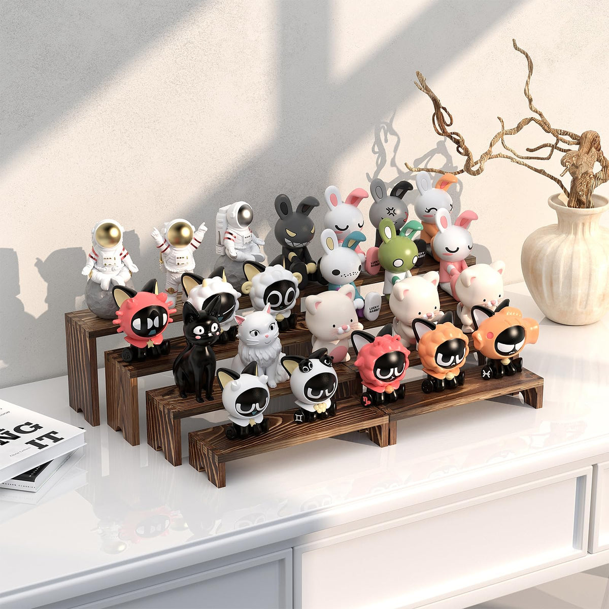 2 Set Wooden Tiered Risers Display Stands for Vendor Events,Stackable Wood Cupcake Display Stand,Farmhouse Decor Wood Dessert Table Display Set,Vendor Booth Display Items,Food Display Risers for Party