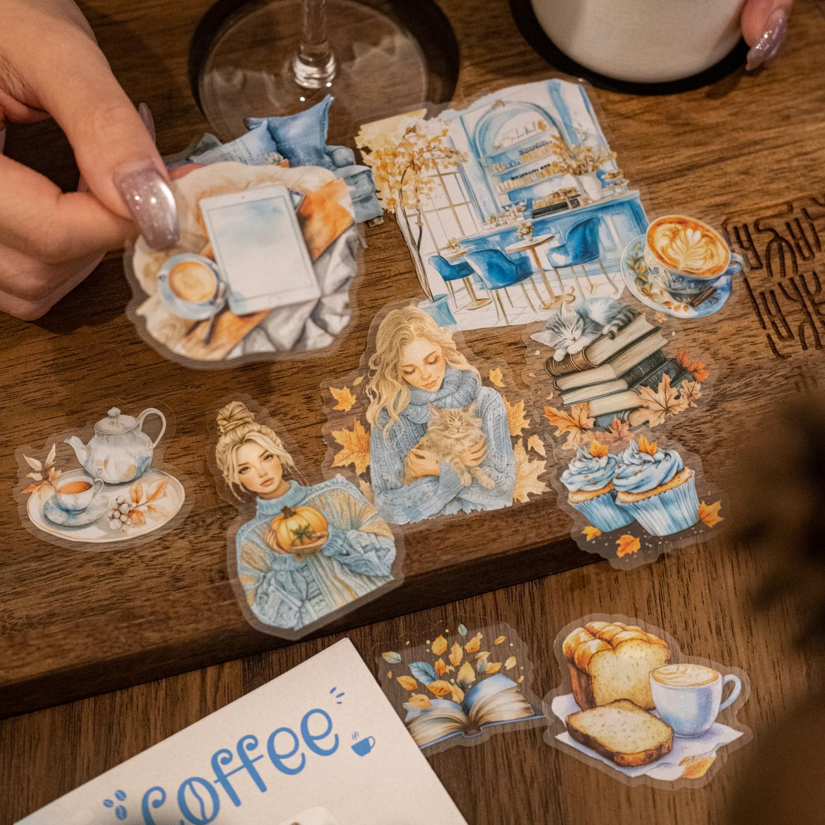 MiyouLuna 120 Pcs Coffee Themed PET Stickers Set, Vintage Aesthetic Stickers for Scrapbooking, Journaling, and DIY Crafts