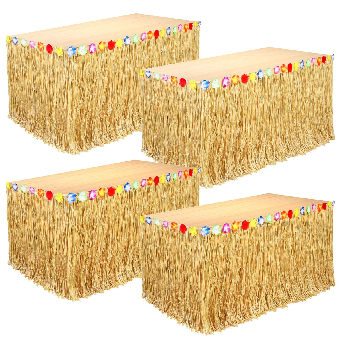 4 Pack Table Skirt Luau Party Decorations, Flower 53.2" X 29.5" Grass Table Skirts for Luau Party Summer Tropical Hawaiian Party Decorations (B-4 Pack)