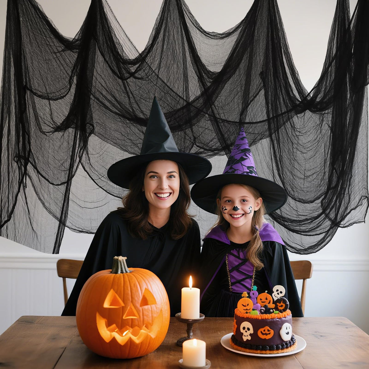500" x 80"Halloween Creepy Cloth Black Large Spooky Fabric Cloth Halloween Decorations Outdoor for House, Window Backdrops, Garden Party Supplies, Yard, Tree, Wall Art