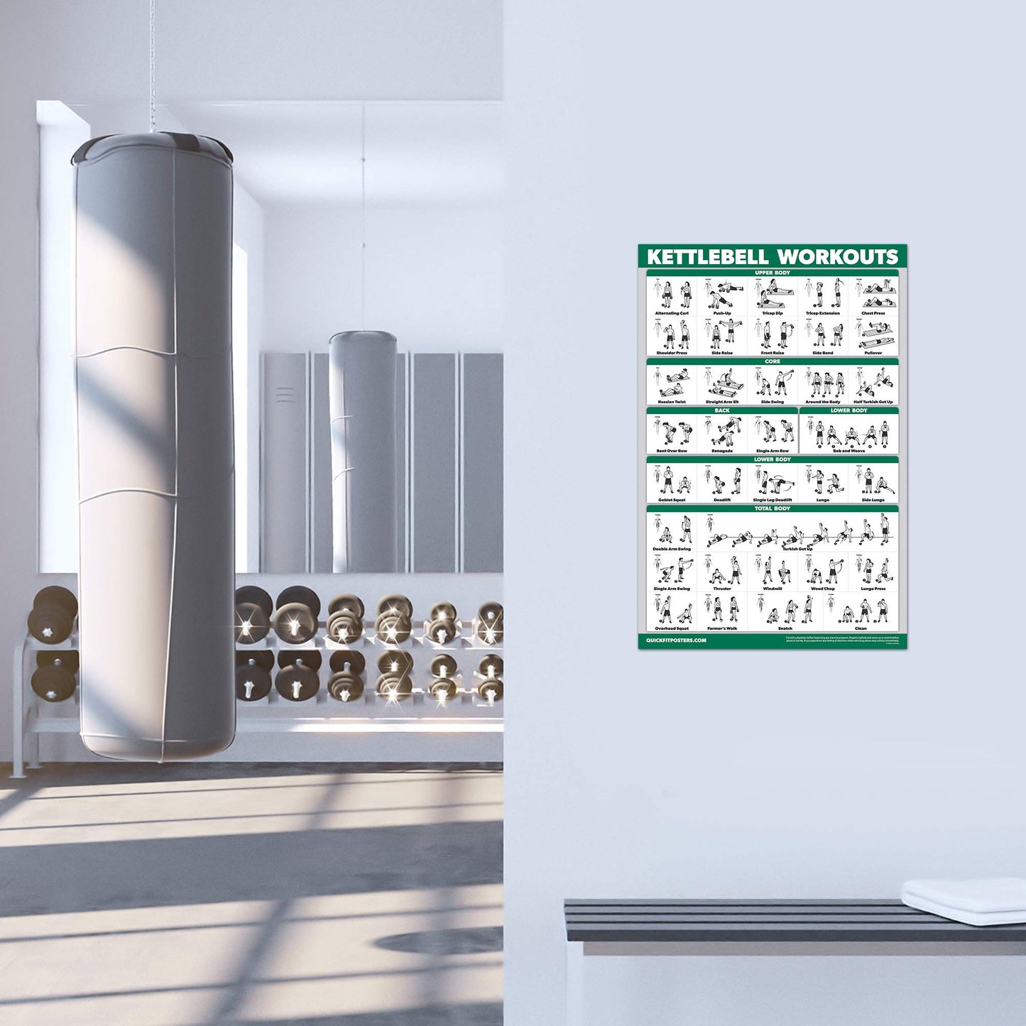 Palace Learning QUICKFIT Kettlebell Workout Exercise Poster | Illustrated Guide | Kettle Bell Routine (Laminated, 18" x 24")