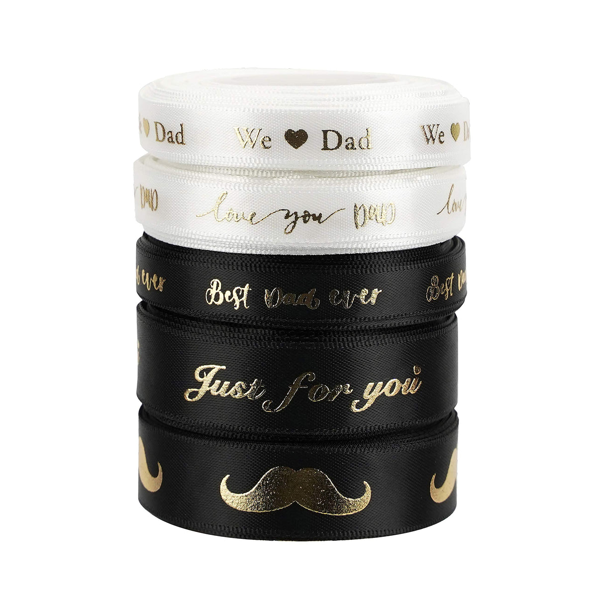 MEEDEE Happy Father's Day Ribbon Fathers Day Decorations Gift Box Wrapping Paper Decor Thank You Satin Thin Ribbon Assorted Black Satin, 5 Rolls with 10 Yards Each Total 50 Yards