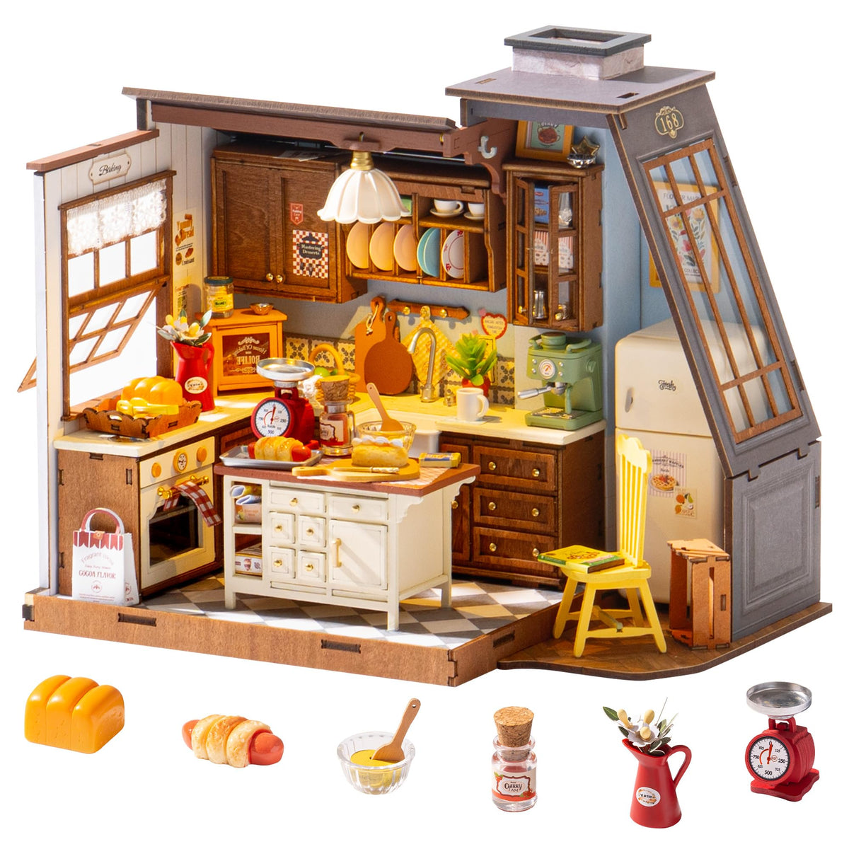 ROBOTIME DIY Miniature House Kit Dollhouse Kit for Adults Mini Tiny House Kit with Furniture Building Model Kit Crafts Creative Gift for Boys Girls (Baking Kitchen)
