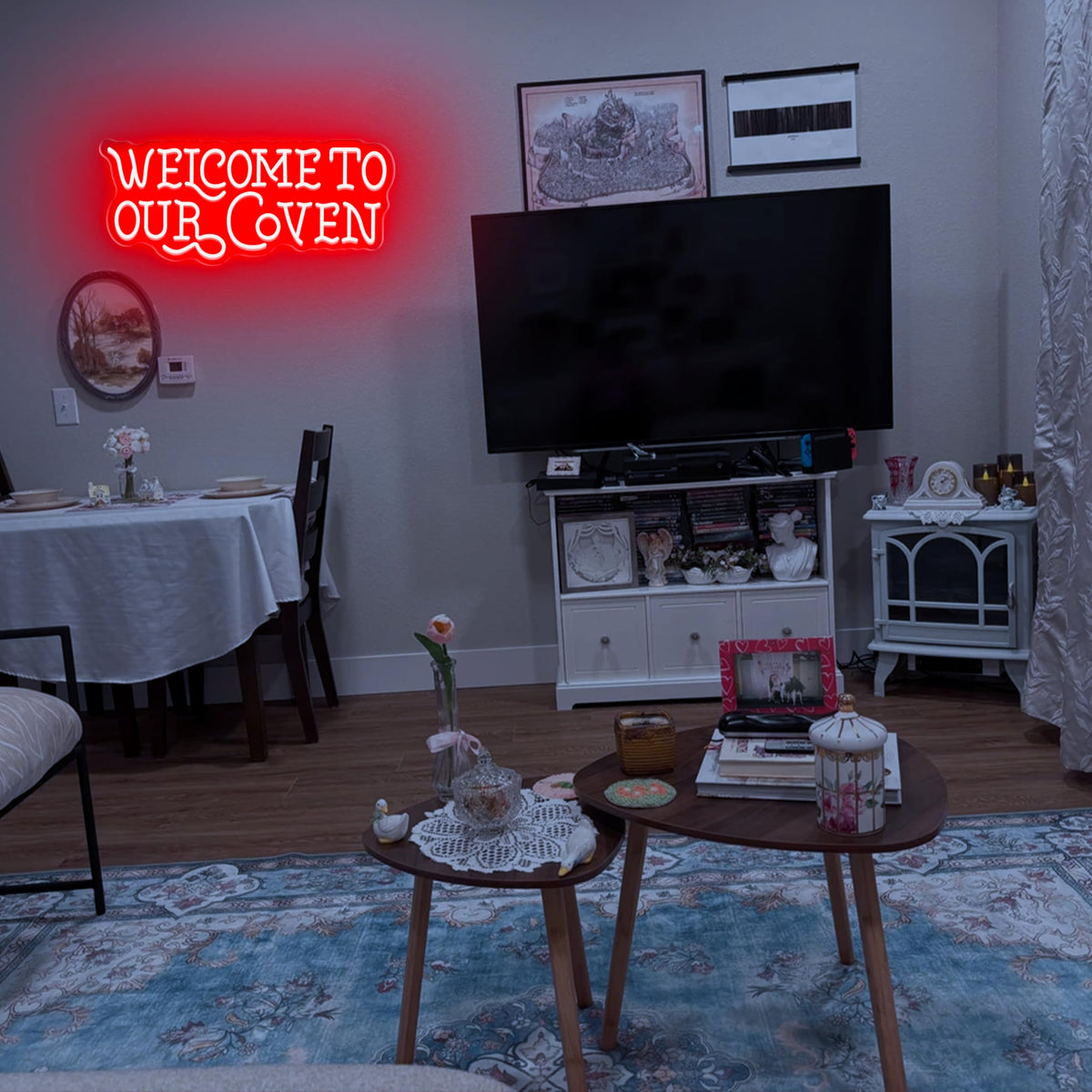 Welcome to Our Coven Red Neon Sign Witchy Room Decor Gothic Aesthetic Light Mystical Gift USB Powered with Dimmer for Bedroom Home Party Wall Decor