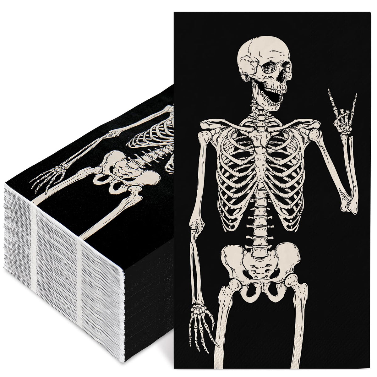 80Pcs Halloween Guest Napkin Black Skeleton Disposable Paper Napkins Dinner Hand Napkins for Home Party Supplies Table Decor