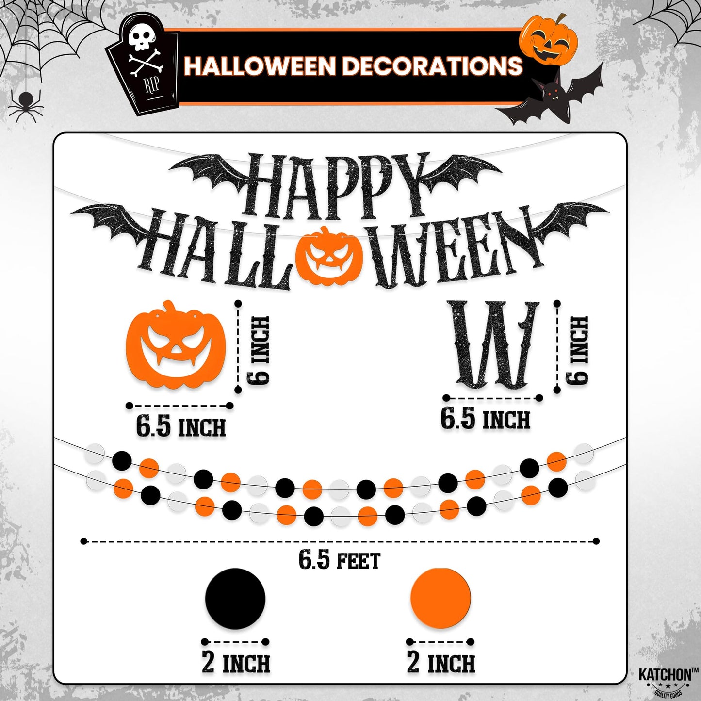Halloween Party Decoration Set - Pack of 17 and XtraLarge Carnival Backdrop - 72x44 Inch | Halloween Pompom, Happy Halloween Garlands, Halloween Party Decorations | Halloween Carnival Decorations