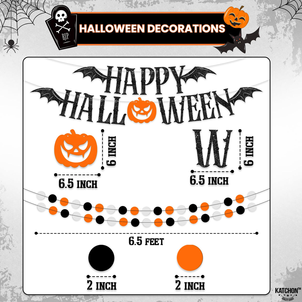 KatchOn, Halloween Banner & Fringe Set-Pack of 23 | Paper Fan Glittery Happy Halloween Garlands, Ghost Hanging Swirls with Burgundy Black and Silver Foil Fringe Curtains | Perfect for halloween Party