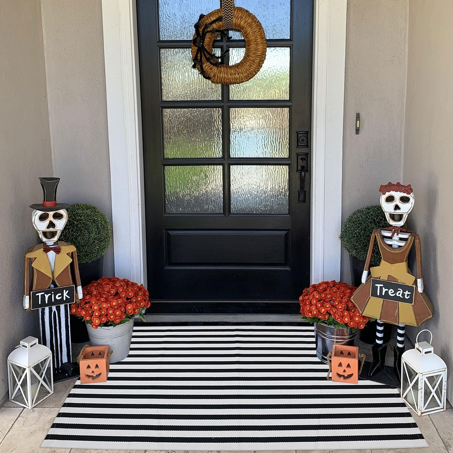 Black and White Striped Outdoor Rug Halloween Door Mat 27.5" x 43" Front Porch Rug Farmhouse Fall Layered Door Welcome Mat for Entryway/Home Entrance/Laundry Room