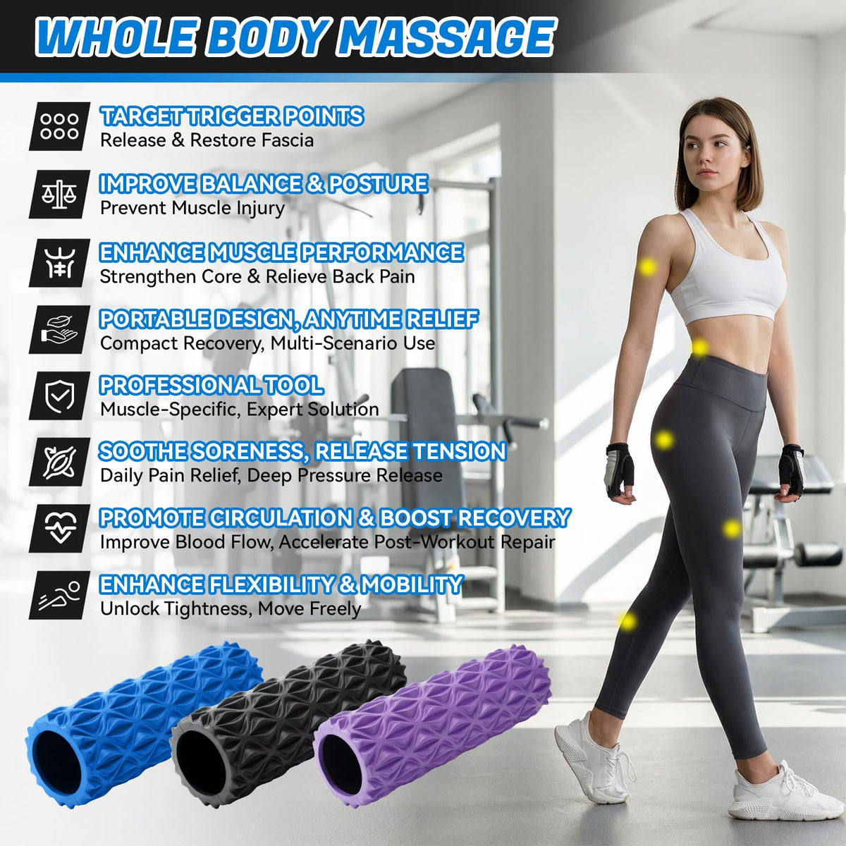 JOYVANTAGE Foam Roller High Density Deep Tissue Massager for Muscle Massage Myofascial Trigger Point Release Improves Mobility Massage of The Back and Leg Muscles - 15" (Purple)
