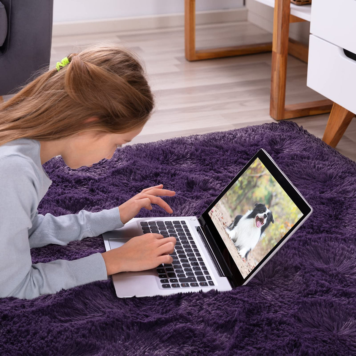Softlife Dark Purple Area Rug for Bedroom, Fluffy Shag Plush 3x5 Rugs for Living Room Girls, Shaggy Throw Soft Fuzzy Small Kids Carpet for Dorm Bedside Ultra Cozy Non-Slip Indoor Decor