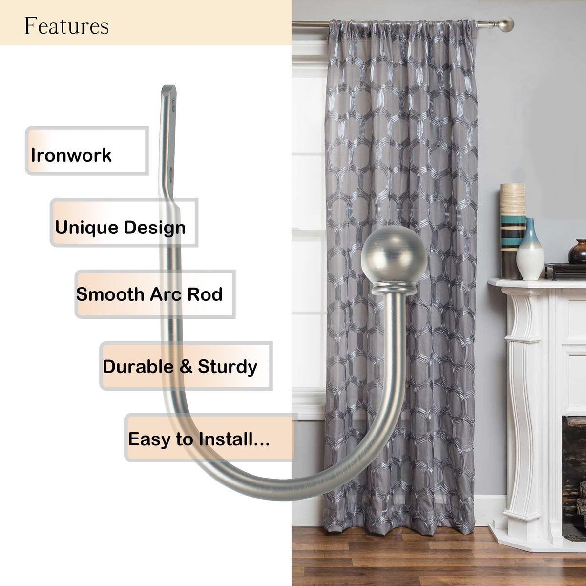 ARNORX Curtain Holdbacks Hooks Solid Steel Hooks Decorative French Ball End Curtain Drapery Tiebacks Heavy Duty, 2 PCs, Nickel Brushed