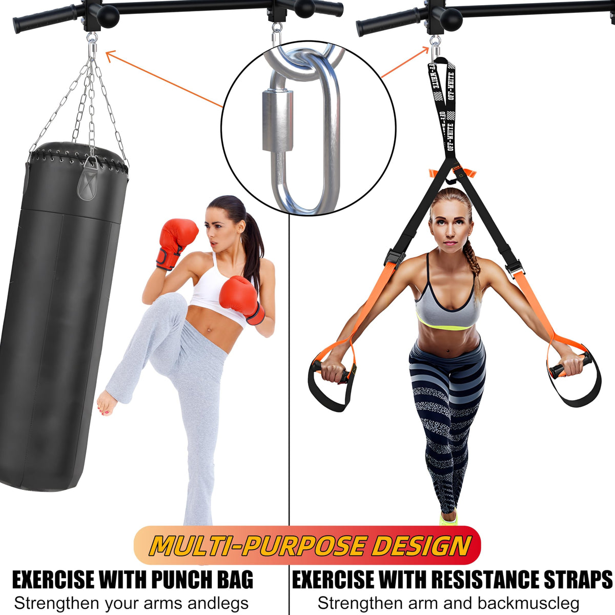 Ceiling Mount Pull Up Bar for Garage/Basement/Rafter - Heavy Duty 800LBS Adjustable Height Multi-Grip Chin Up Bar,Ceiling Joist/Beam Mounted Pull-Up Bar with Ball Finger & Round Anchors