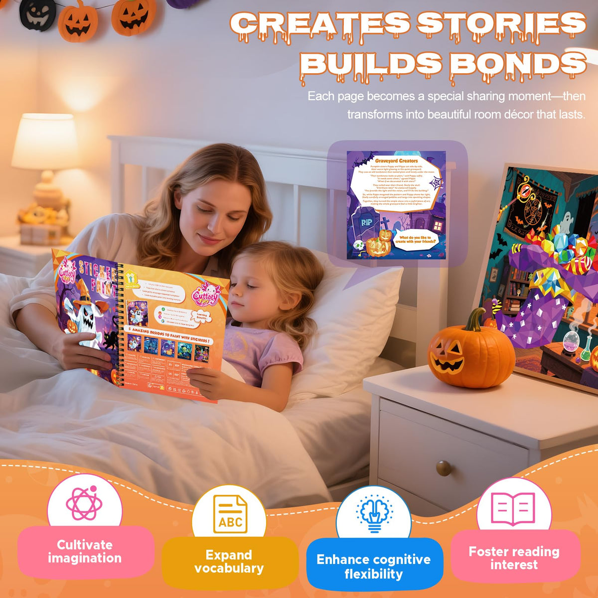 4PCS Paint by Number Sticker Book - Halloween Crafts & Acitivity Puzzles Book for Kids Ages 4-10, Travel Toys for Road Trip & Airplane,Perfect Halloween Gifts & Basket Stuffers for Kids