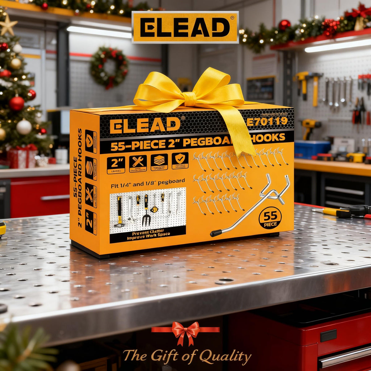 ELEAD 55-Piece 2 Inch Pegboard Hooks, Heavy Duty Peg Board Organizer Accessories, Peg Board Tool Hangers Fit for 1/4" and 1/8" Pegboard Hanging Tools Garage, Workshop, and Craft Storage
