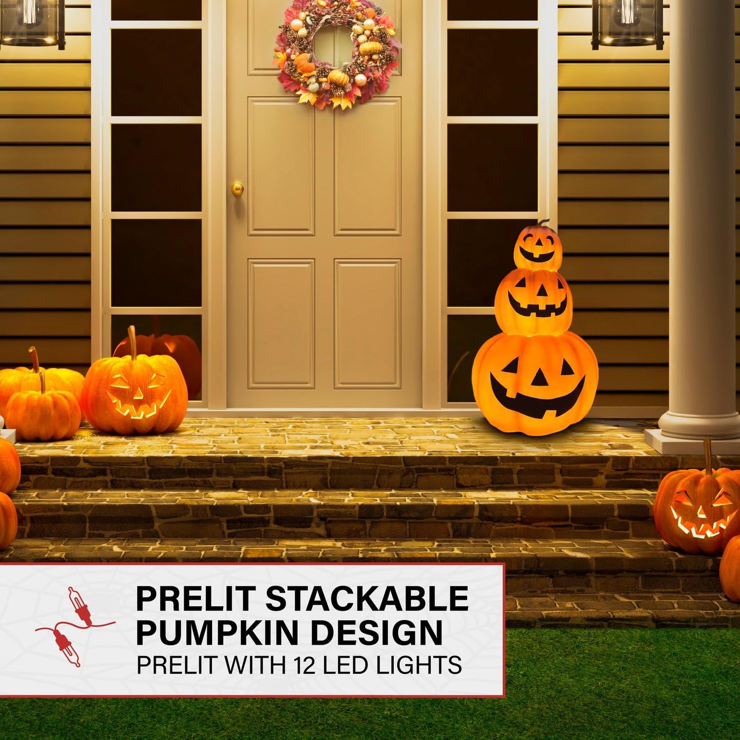 Haunted Hill Farm 2-Ft 3 Stacking Pumpkins Blow Mold, Light Up Halloween Decoration & Prop, Indoor Pumpkin Décor for Haunted House, Apartment, Home & Office