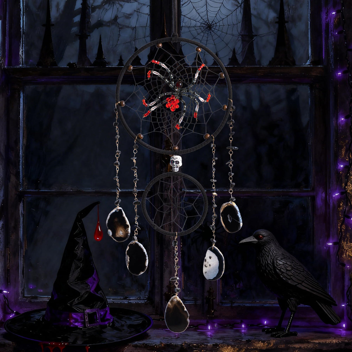 Spider Dream Catchers Black Gothic Dream Catcher Wall Hangings Vintage Crystal Suncatcher Hanging Window Panel Ornaments for Adults Boys