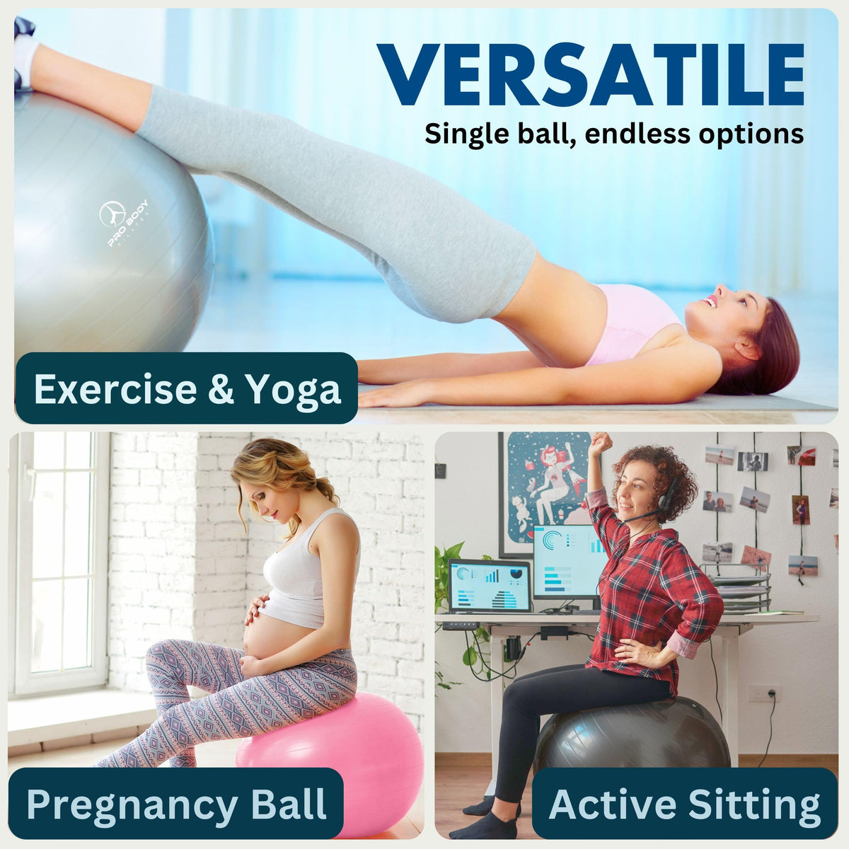 ProBody Pilates Exercise Ball - Multiple Sizes Gym Grade Balance Ball for Fitness, Workout, Pregnancy & Physical Therapy, Stability Yoga Ball Chair (Aqua, 45cm)