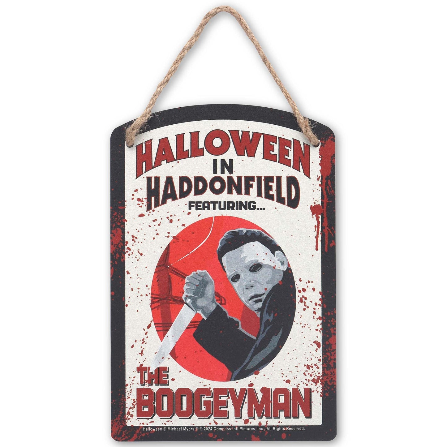 Open Road Brands John Carpenter's Halloween in Haddonfield Hanging Metal Sign - Scary Halloweeen Movie Decor for Home Decorating