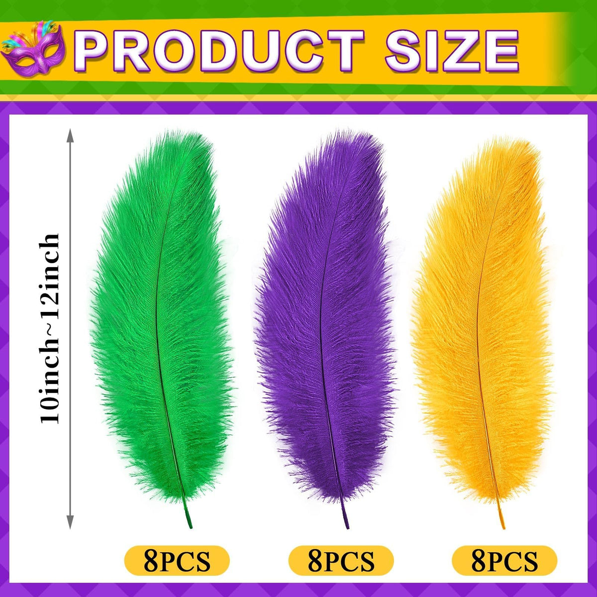 MARFOREVER 24 Pcs Mardi Gras Feathers for Crafts 10-12 Inches Natural Green Gold Purple Feathers for DIY Craft Dream Catcher Carnival Costume Mardi Gras Party Decorations Supplies