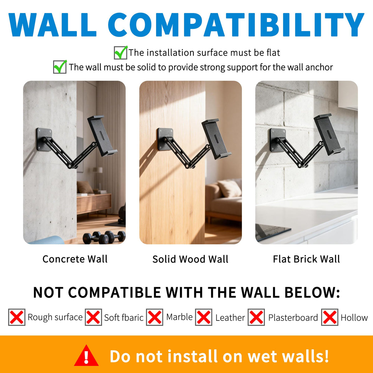 Bestoct Tablet Wall Mount Holder for iPad, Aluminium Foldable Arm, Used in Kitchen, Under Cabinet, Home Gym, for iPad Pro/Air/Mini/Samsung Galaxy Tab/4.7-13" Phones & Tablets (Up to 13")