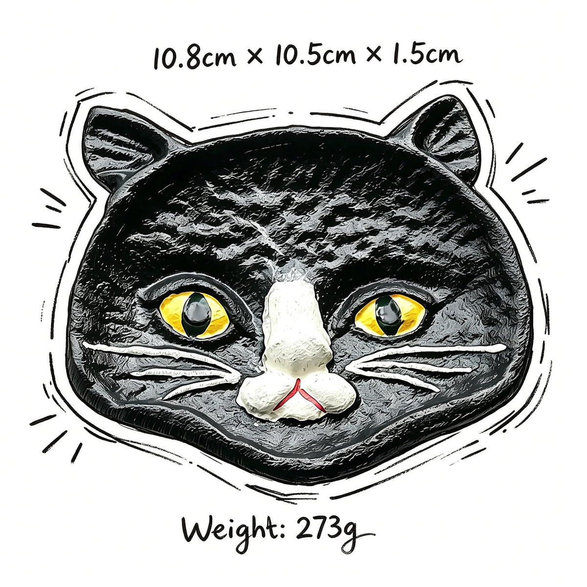 Womeet Black Cat Face Cast Iron Trinket Dish, Gothic Kitten Jewelry Tray, Small Decorative Cat Ring Holder for Earrings Necklings Rings, Halloween Home Decor Storage Dish for Vanity Countertop