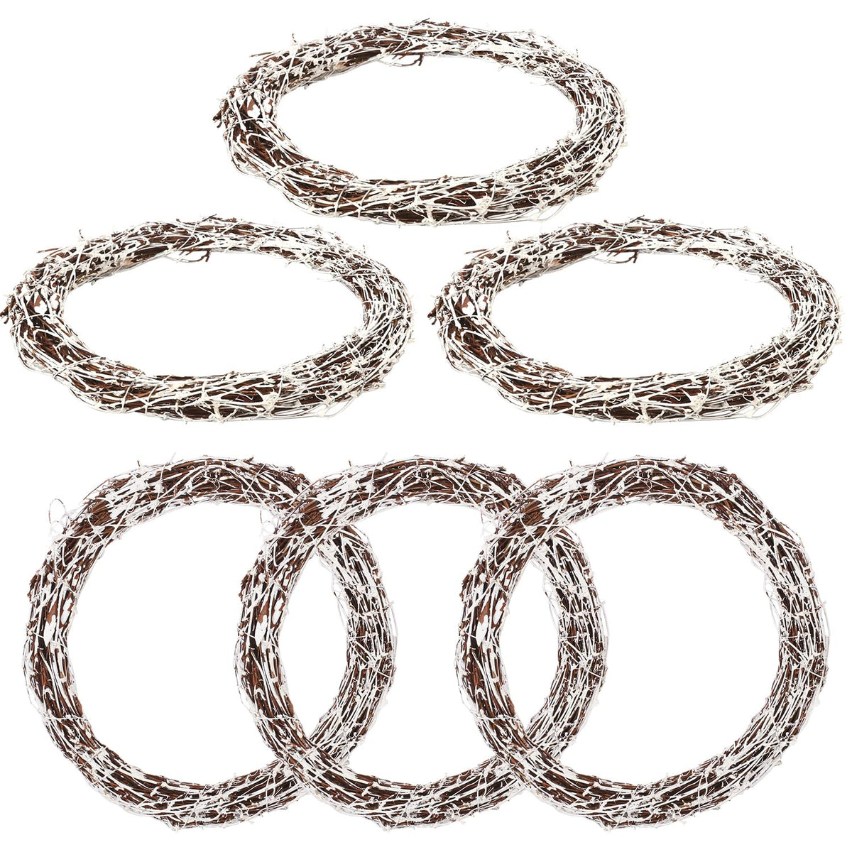 KUKLIPJIM 6 Pcs 12 inch Natural Grapevine Wreath Set, Hand-Woven Vine Branch Wreaths for DIY Crafts, Christmas Decorations, Home & Event Styling(White)