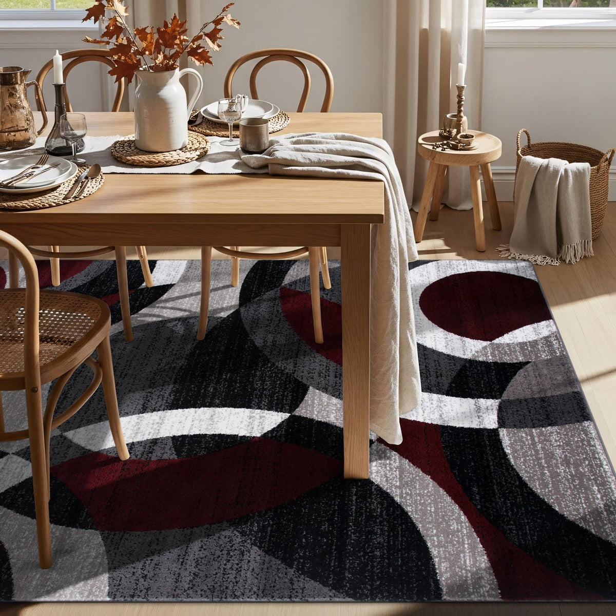 Rugshop Red Modern Geometric Indoor Area Rug, Overlapping Circle Pattern, Fade Resistant, Non-Shedding, for Living Room, Bedroom and Home Office, 5'3" x 7'3"