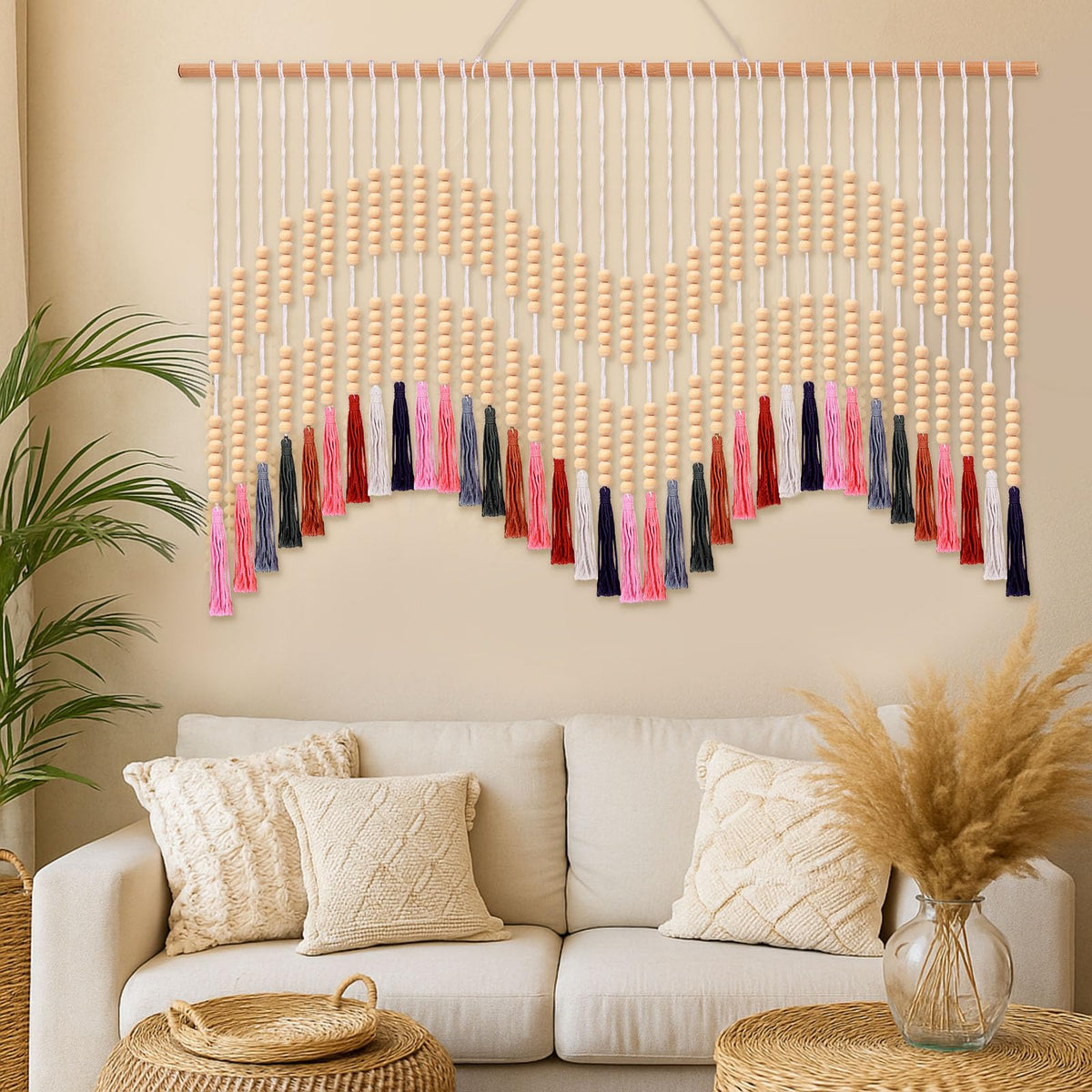 Tiamon Boho Wall Decor - 59'' W x 42'' L Macrame Wall Hanging Large Tapestry Art for Bathroom Farmhouse Bedroom Living Room Nursery Classroom Bohemian Natural Modern Rustic Style Decoration
