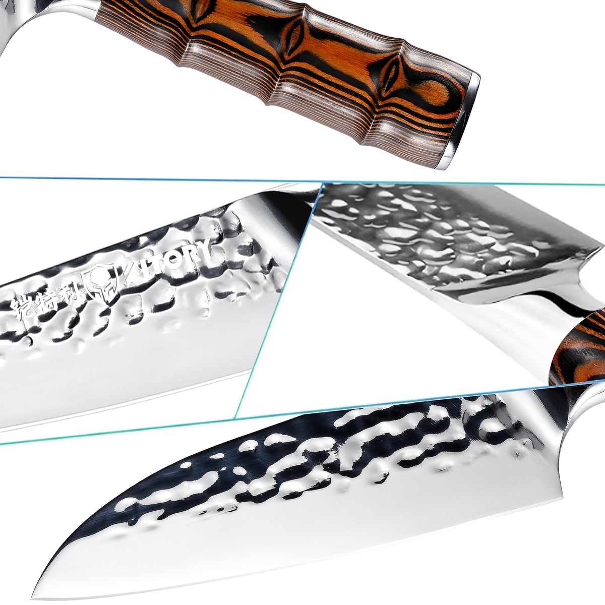 5.5" Santoku Knife, Pro Chefs Kitchen Knives, HC Stainless Steel, Hammered Ultra Sharp Blade, Bamboo Shape Handle Cooking Cutlery 2025 Gifts for Home & Restaurant