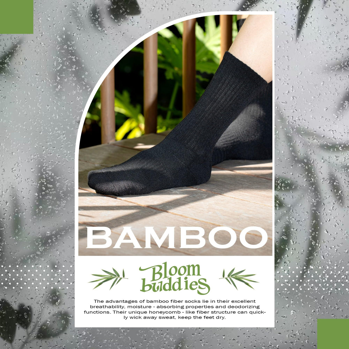 BloomBuddies Bamboo Viscose 6 Pair Men Women Crew Compression Sock Running Cushion Moisture Wick Anti Blister Athletic Hiking