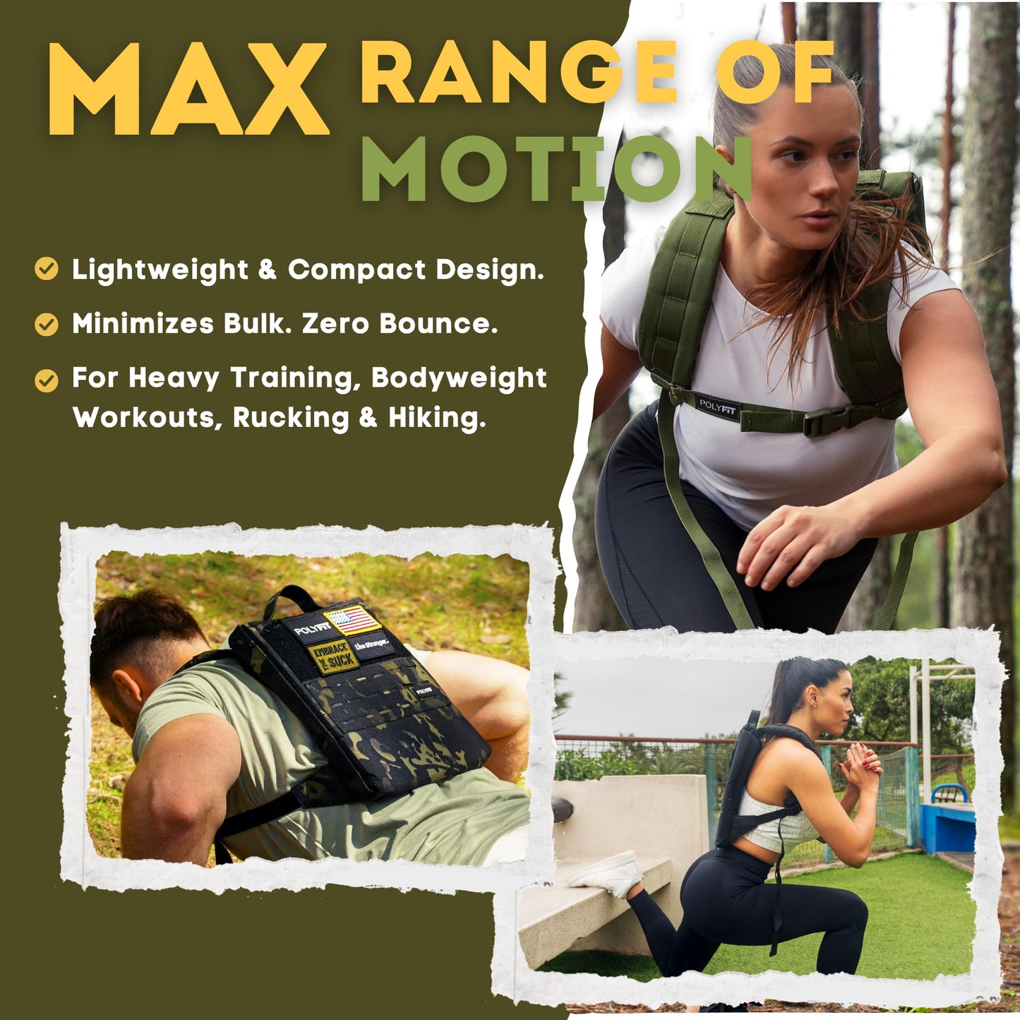 Polyfit Rucking Backpack 2.0 - Weighted Ruck Pack for Weight Plates - Patent Pending Side-Loading Rucksack for Walking, Running, Rucking, Strength and Endurance Training - Green