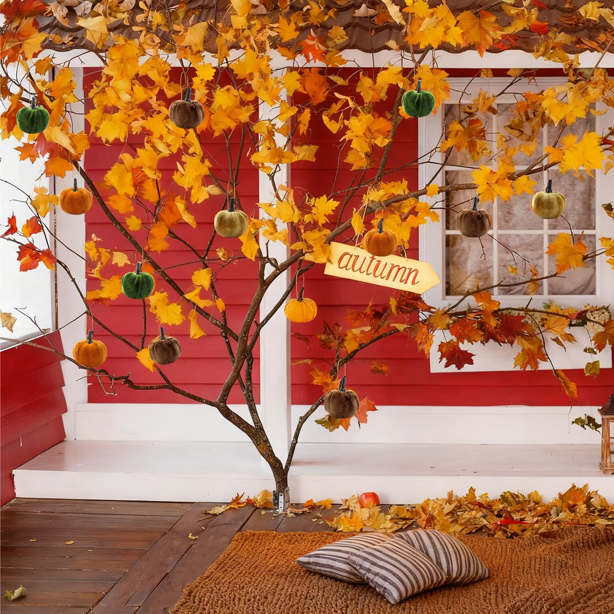 Fall Tree Ornaments Hanging Pumpkins, 12Pcs Velvet Pumpkins Thanksgiving Tree Decorations and Ornaments, 1.7" Mini Fabric Pumpkin Fall Decor for Thanksgiving Halloween Christmas (12 Pcs)