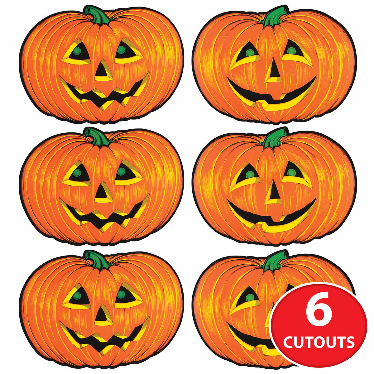 Beistle 6 Piece Paper Jack-O-Lantern Cut Outs, Halloween Party Decorations, Fall Décor, Made In USA Since 1900