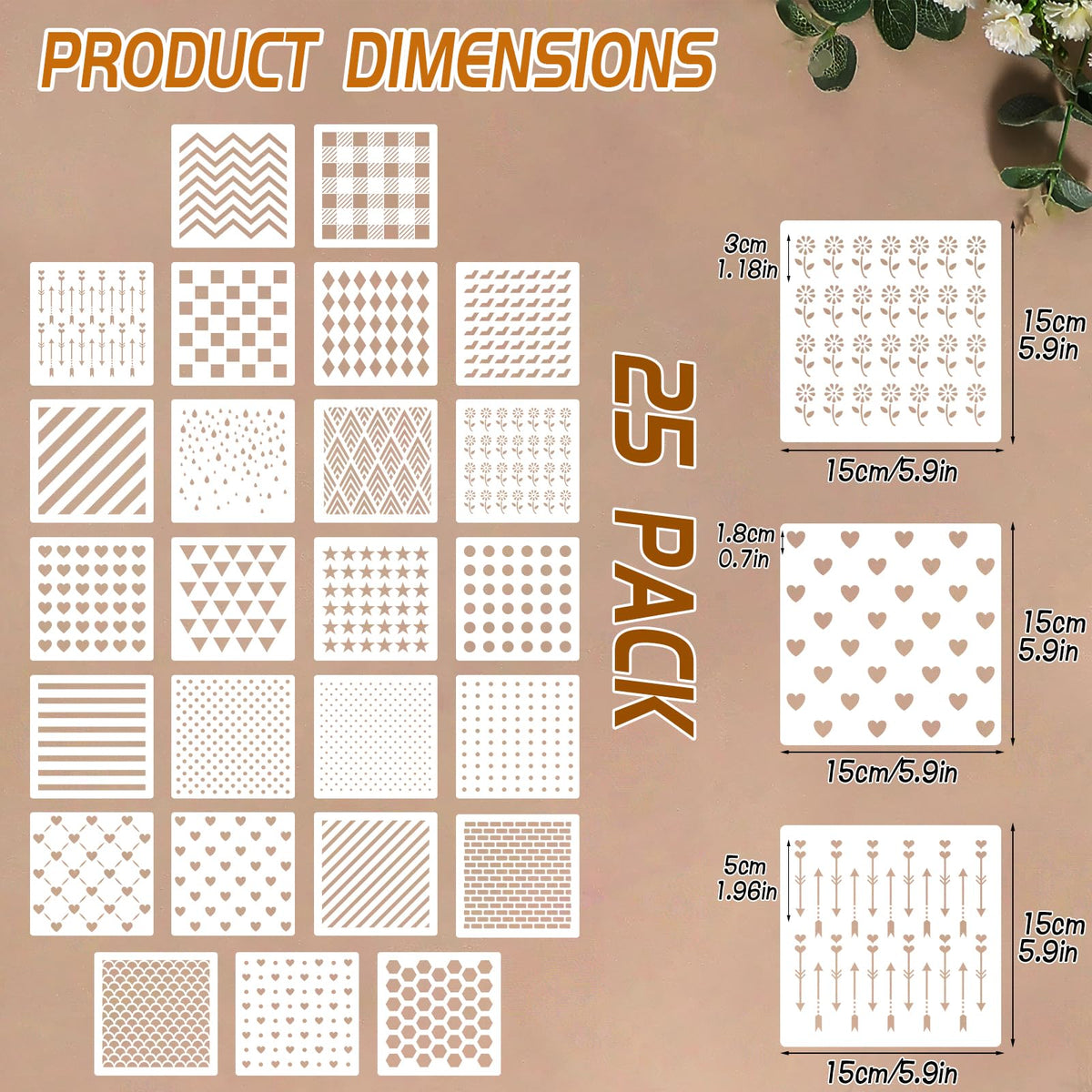 25 Pcs Cookie Stencils for Royal Icing Line Pattern Heart Dot Stars Baking Stencils for Sugar Cookie Decorating Baking Cake DIY and Craft Painting, 6x6 Inch