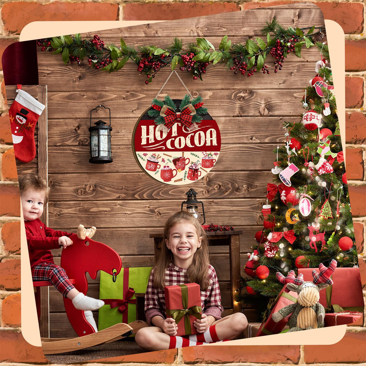 Vicenpal 22 Pcs Interchangeable Welcome Sign for Front Door with 17 Magnetic Icon Wooden Seasonal Front Porch Door Decor with 4 Seasonal Wreath for Holiday Halloween Christmas Gift(Black,Stylish)