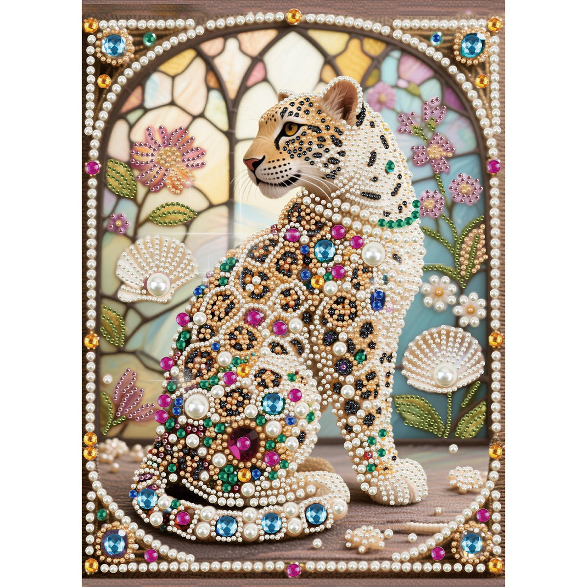 WSLWXSHM Pearl Diamond Painting Kits for Adults Leopard, 5D Special Shape Diamond Art Kits for Beginners, Crystal Rhinestones Diamond Painting for Home Wall Decoration Gift 12×16inch/30×40cm Animal