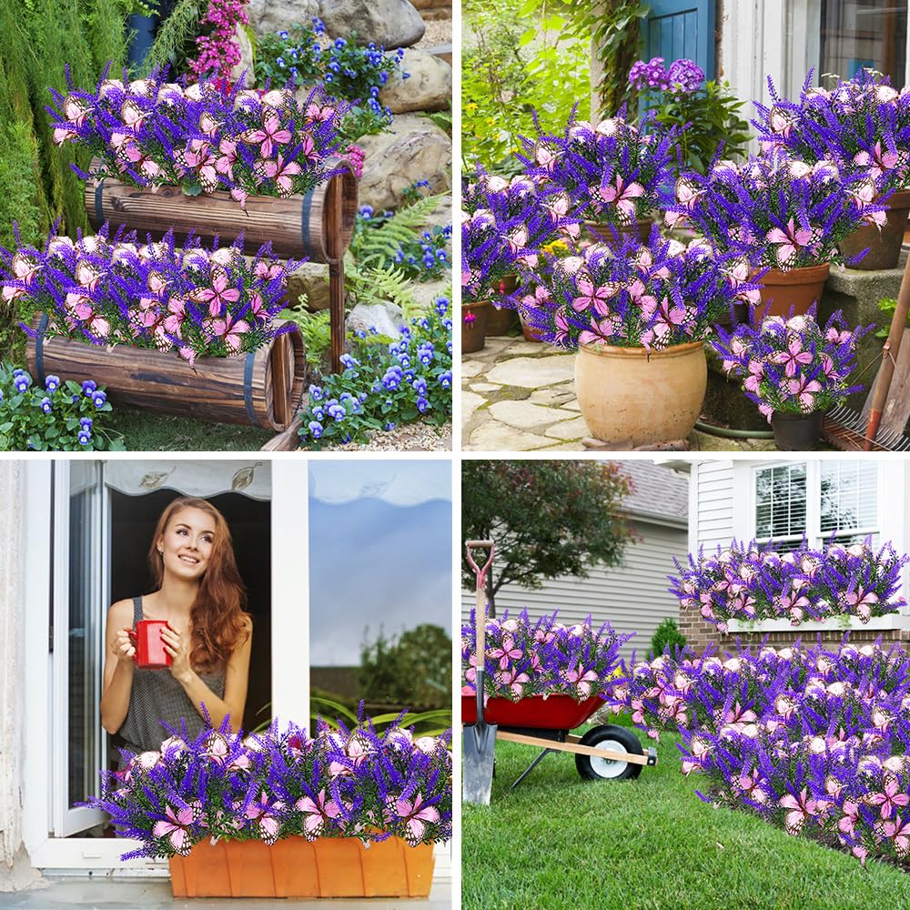 Kohlrabi Solar Garden Lights Outdoor, 6 Pack Purple Lavender Solar Butterfly Lights Gardening Gifts for Women,Artificial Flowers Light Purple Halloween Garden Decor for Patio Yard Lawn Christmas